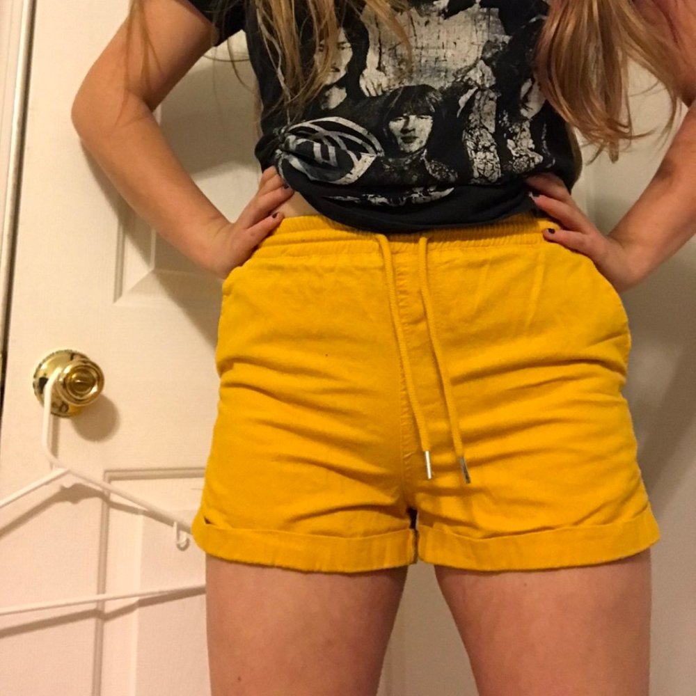 Yellow Canvas Drawstring Shorts